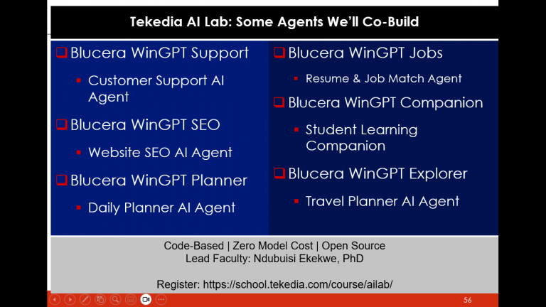 Register for Tekedia AI LAB - A technical program for the creation of AI agents Register for Tekedia AI LAB - A technical program for the creation of AI agents