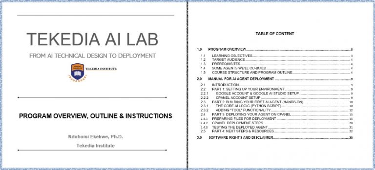 Tekedia ai Lab: presentation of the technical program, outline and instructions